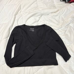 Garage Large Black V-Neck Ribbed Women's Top